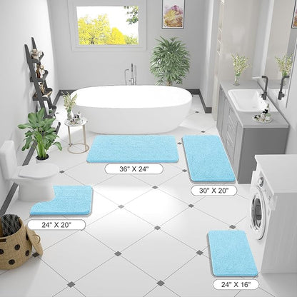 OLANLY Bathroom Runner Rugs 47x24, Soft Absorbent Chenille Bath Rugs, Rubber Backing Quick Dry, Machine Washable Long Bath Mats for Bathroom Floor, Tub and Shower, Home Decor Accessories, Sky Blue