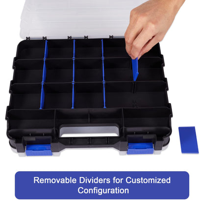Hardware Organizer Box with 34 Compartments & Removable Dividers - Durable Plastic Double Side Tools Box for Nuts, Bolts, Screws, Nails & Small Hardware (Blue)