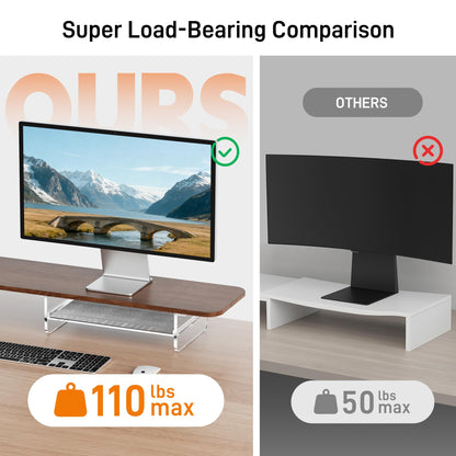 AFOOYO Large Dual Monitor Stand For Desk,43 Inch Desktop Computer Riser with Felt Drawer Acrylic Legs Desk Shelf Organizer For Computer/Laptop/PC/Printer/TV