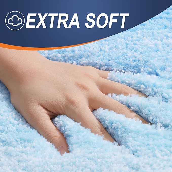 OLANLY Large Bathroom Rugs Mat 54x24, Extra Soft Absorbent Microfiber Bath Rugs, Rubber Backing, Quick Dry, Machine Washable Bath Mats for Bathroom, Tub and Shower, Home Decor Accessories, Sky Blue