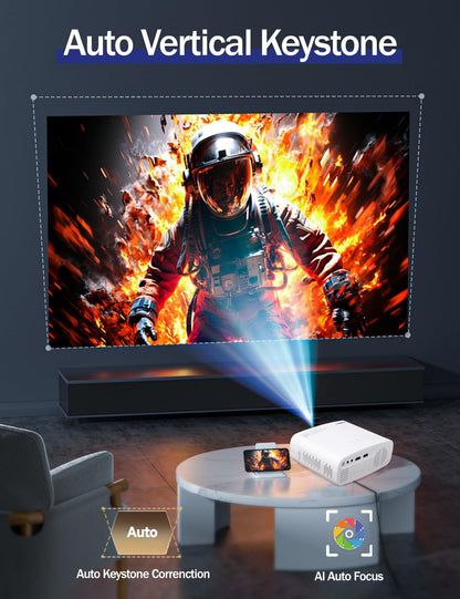 Mini Projector Wired with Bluetooth Audio, Native 720P Supports 4K, Electric Focus & Keystone, Dust-Proof Low Noise, HDMI/USB for Laptop/PC/Stick, for Home Office Classroom Meeting Outdoor Movie