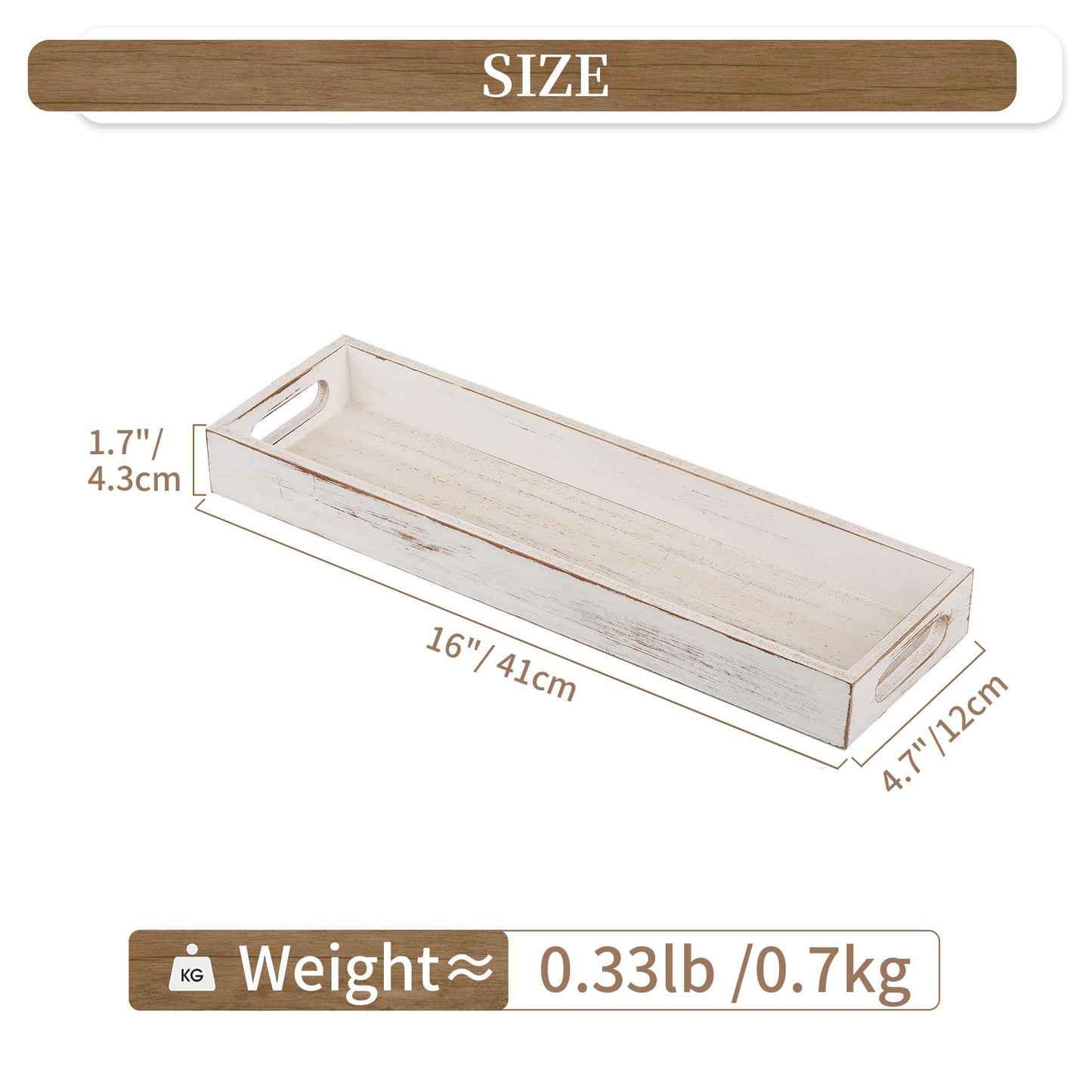 Hanobe Decorative Wooden ServingTray: Rustic Long Narrow Centerpiece Farmhouse Wood Candle Holder Trays with Cutout Handles Rectangular Coffee Table Tray for Living Room Kitchen Home Decor, White