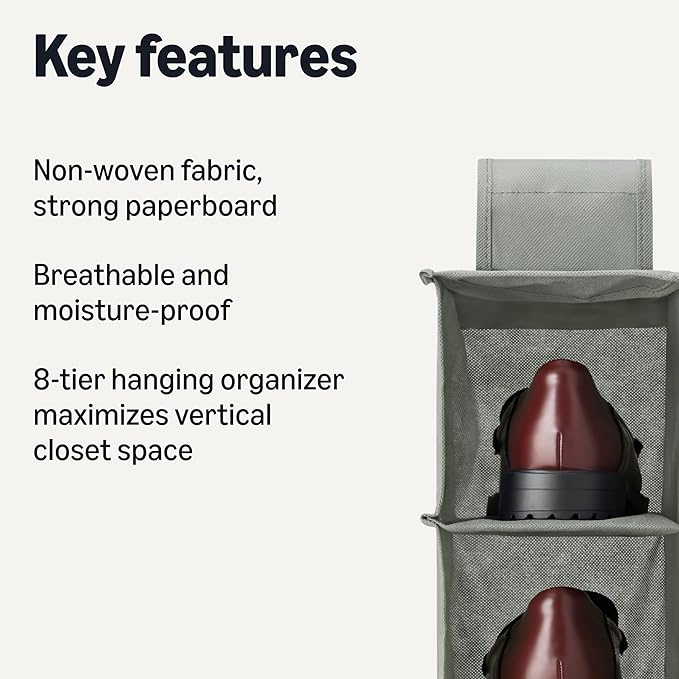 Amazon Basics 8-Tier Hanging Closet Shelf Shoe Organizer, Space Saving Storage