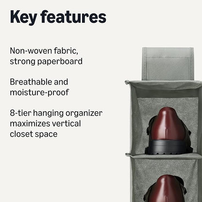 Amazon Basics 8-Tier Hanging Closet Shelf Shoe Organizer, Space Saving Storage
