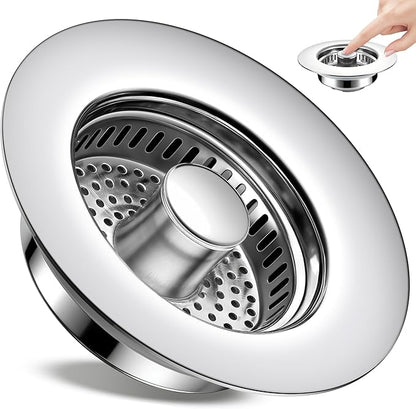 Kitchen Sink Drain Strainer 3 in 1, 304 Stainless Steel Pop Up Sink Stopper