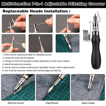 TLKKUE Leather Working Tools Leather Craft Tools for Carving Stamping Sewing Punching Cutting with Custom Storage Bag Professional Tooling Kit for Crafting, Repair & DIY Projects