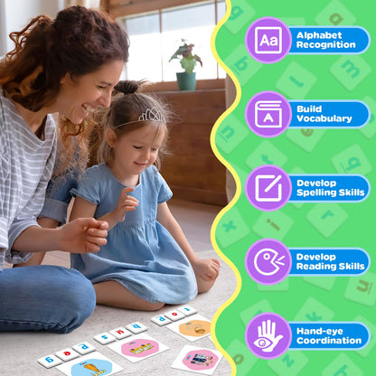 Zazopup CVC Word Games,Magnetic Letters & CVC Flash Cards,Phonics Games,Alphabet ABC Toys,Refrigerator Fridge Magnets for Kids Toddlers,Speech Therapy,Spelling Learning Games for Preschool Classroom