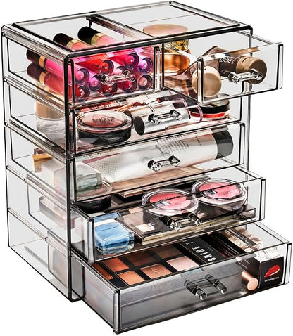 Sorbus Acrylic Makeup Organizer Set, 6-Drawer Vanity & Countertop Cosmetic Storage with Small & Wide Drawers, Black Jewel Makeup Storage for Brushes, Lipsticks, Jewelry, Holiday Gift for Women & Teens