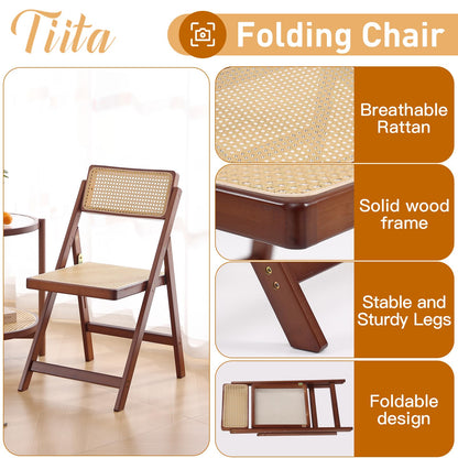 Tiita Rattan Dining Chairs Set of 1, Mid Century Modern Folding Chair, Bamboo Folding Dining Chairs for Small Space, Dining Room, Living Room, Bedroom, Walnut