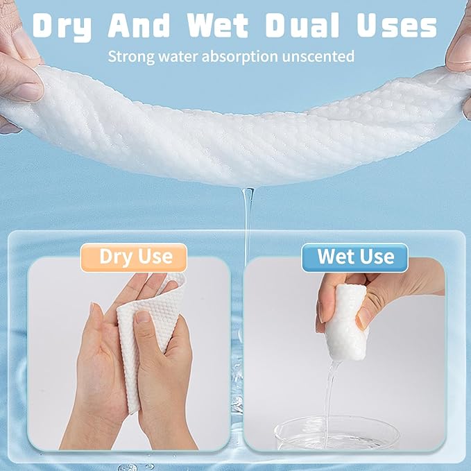 100 Count Disposable Face Towel, Biodegradable Facial Dry Wipes, Super Soft &