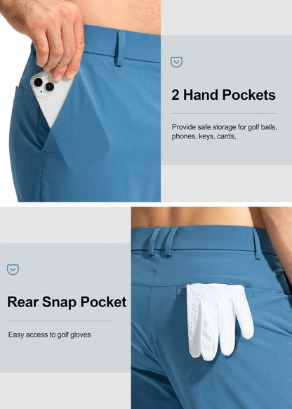 Pudolla Men's Golf Pants Stretch Work Dress Pants Men's Dress Pants 32 Lightweight Quick Dry Trousers with Pockets(Stone Slab Blue 35Wx32L)