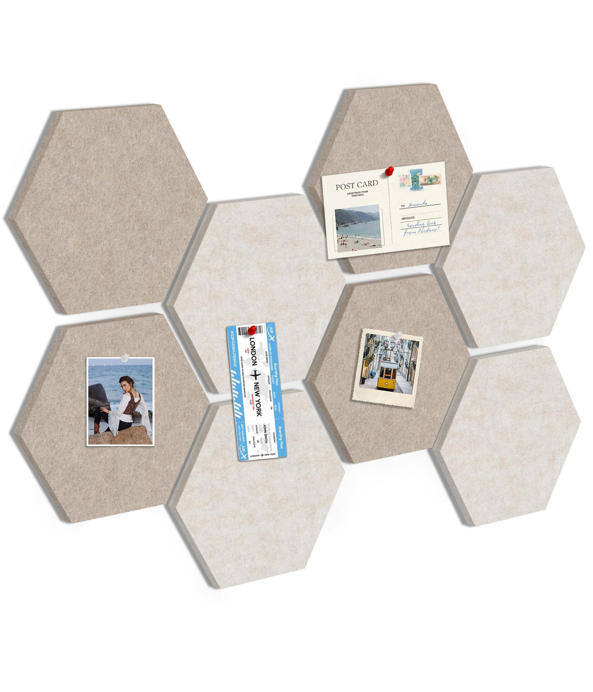 Toptople 12 Inch Large Hexagon Cork Board for Walls, 8 Pack Felt Bulletin Board Tiles, Pin Board with Push Pins for Office Photo and Note, Tan Mix
