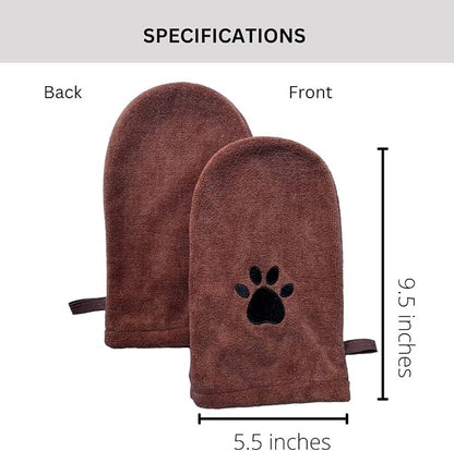 Penny & Niko Microfiber Pet Towel Mitts - Paw Cleaning and Drying Mitts/Gloves for Dogs and Cats (Brown, Standard - 2 Pack)