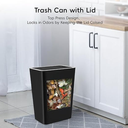 Lysam Small Trash Can, 3 Pack 4 Gallons Bathroom Garbage Can with Lid Press-Top, Small Waste Basket with Trash Bags, Slim Plastic Garbage Bin for Dorm, Office, Bedroom, Kitchen, Living Room (White)