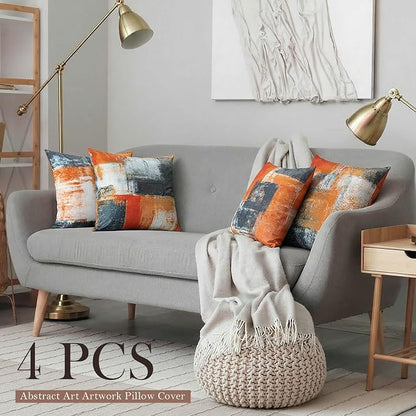 Burnt Orange Throw Pillow Covers 20x20 Set of 4 Decorative Cushion Cover Taupe Abstract Art Painting Pillow Covers for Sofa Couch Bedroom Living Room Outdoor Home Décor