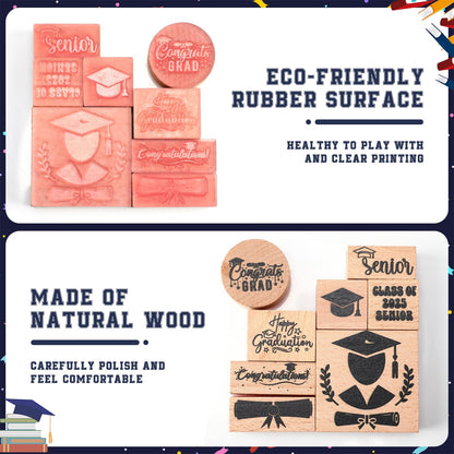 Supervitae 8 Pcs Graduation Rubber Stamps Set Wooden Rubber Stamps Graduation Season Vintage Wooden Rubber Art Stamps for Crafting and DIY Scrapbooking Card Making Hand Book