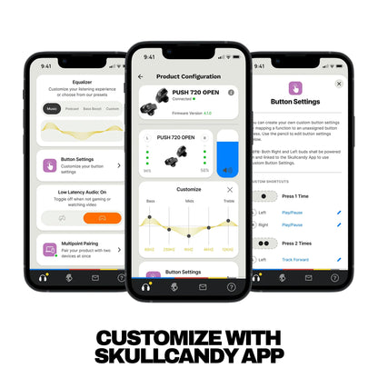 Skullcandy Push 720 Open Wireless Open Ear Bluetooth Earbuds, Headphones, Waterproof, Clip-On Lightweight Design, 30 Hours Battery, Wireless Charging Pouch, Microphone for iPhone Android - Bone