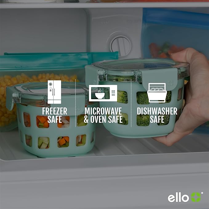 Ello Duraglass 4-Pack 2 Cup Reusable Glass Container Jar