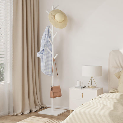 YheenLf Coat Rack Freestanding with Stable Square Base for Cloathes, Hat, Used in Bedroom, Office and Entryway, Sturdy and Easy Assembly Coat Tree with 3 Adjustable Sizes and 8 Hooks, White