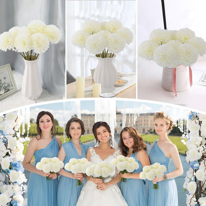 Rowfad 12 Pcs Artificial Chrysanthemums Flowers Silk Ball White Flowers Fake Mums Spring Flowers for Valentine‘s Day Wedding Home Decor (12, White)