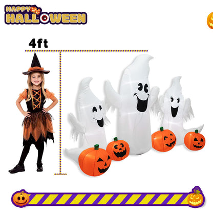 inslife 7FT Length Halloween Inflatable Ghosts and Pumpkins, 3 Ghosts Inflatables with Led Lights for Home Yard Lawn Indoor Halloween Outdoor Decoration
