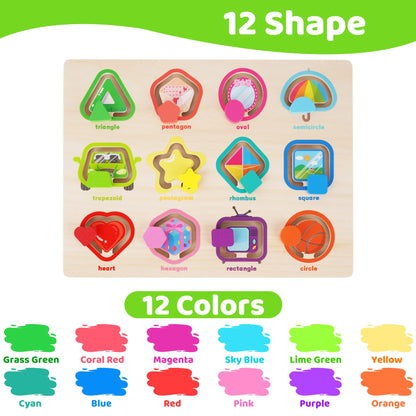 Melofaver Montessori Wooden Shape Puzzle Board, Peg Puzzles Shape Matching Game, Preschool Educational Learning Toys for Toddlers 3 4 5 Years Old, Christmas Birthday Gifts for Boys Girls