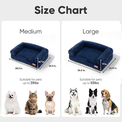 FUKUMARU Dog Couch Bed, Corduroy Cozy Cat Bed for Indoor Cats with Washable Cover, 28in Waterproof Orthopedic Dog Beds Sofa for Small Dogs and Large Cats, Cute Warm Cotton Pet Sofa, Blue