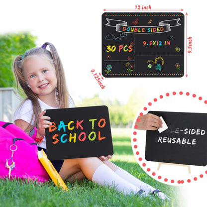 Fulmoon 30 Pieces 12" x 9" Frameless Black Chalkboard DIY First Day Last Day of School Double Sided Sign Mini Chalkboard for Kids Student Preschool Kindergarten