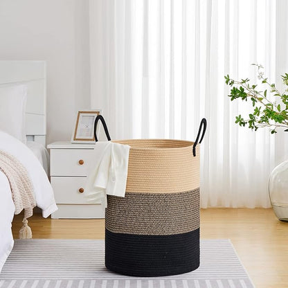 VIPOSCO Large Laundry Hamper, Tall Woven Rope Storage Basket