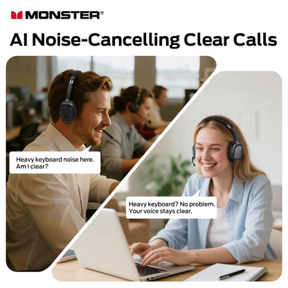 Monster VoiceLink 200 Wireless Headset with Mic for Work, Bluetooth V5.4 Headphones with AI Noise Cancelling Mic & USB Dongle, 60H Playtime & Mic Mute for Computer/Laptop/PC/iPhone/Android