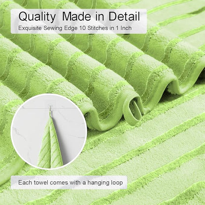 8 Pcs Grass Green Cabana Stripe Large Bath Towel Set