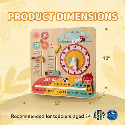 HONEY JOY Montessori Busy Board, Wooden Toddler Calendar w/Clock, Seasons, Weathers, Days, Weeks, Months, Sensory Fidget Activity Board for Fine Motor Skills, Travel Baby Learning Toys for Preschool