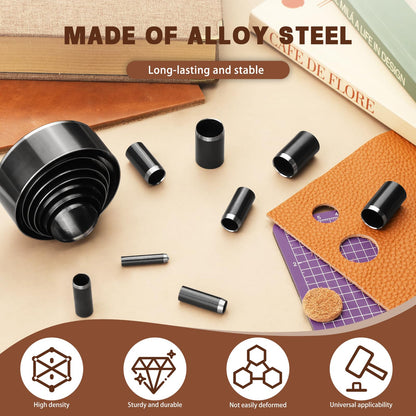 24 Pcs Leather Circle Dies Cutter Tool Set, Hole Punch Tools with 1-15mm 20 25 30 35 40 45 50 55 60 mm Hole Punch, High Carbon Steel Round Craft Punching Tools Kit for DIY Leather Crafts