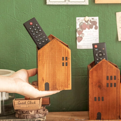 DAWASAPAT Rustic Wooden House Remote Control Holder/Remote Caddy & Desktop Organizer for TV Remotes, Stationery, Pencils, and Glasses set of 2