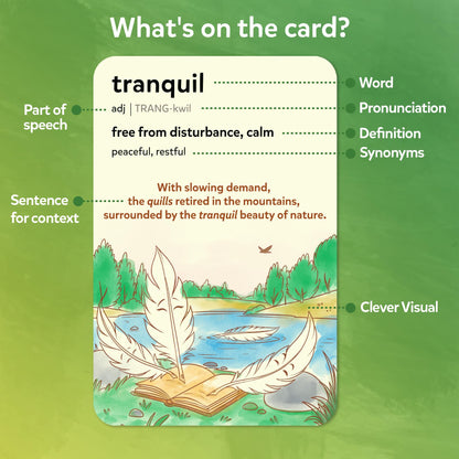 Skillmatics Vocabulary Flash Cards for Kids - Learn 100 Words with Wordplay, Visuals, & Soundplay, Educational Gift for Ages 8, 9, 10 & Up, Screen-Free Language Game