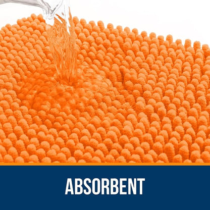 OLANLY Bathroom Rugs 34x21, Extra Soft Absorbent Chenille Bath Rugs, Rubber Backing Quick Dry, Machine Washable Bath Mats for Bathroom Floor, Tub and Shower, Home Decor Accessories, Orange