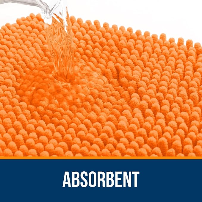 OLANLY Bathroom Runner Rugs 47x17, Extra Soft Absorbent Chenille Bath Rugs, Rubber Backing Quick Dry, Machine Washable Long Bath Mats for Bathroom Floor, Tub and Shower, Home Decor Accessories, Orange