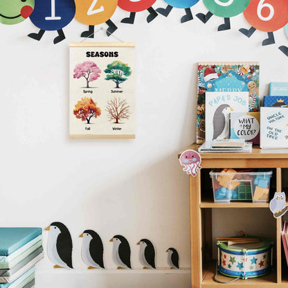 TLESKE Classroom 4 Four Seasons Chart Poster Hanger Frame, Homeschool Hanging Wall Art Decor for Toddlers Kids Room Nursery Playroom, Preschool Prek Learning Educational Poster Print Banner, 12x16
