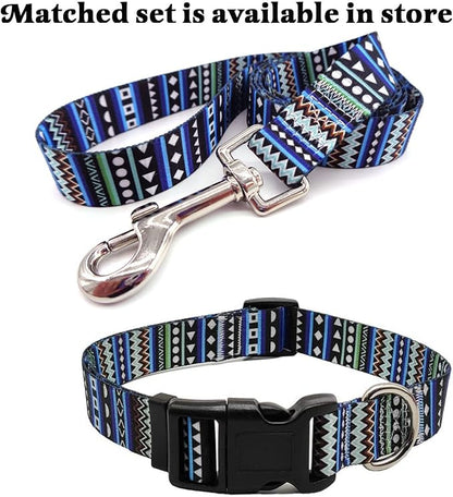 Mihqy Dog Collar with Bohemia Floral Tribal Geometric Patterns - Soft Ethnic Style Collar Adjustable for Small Medium Large Dogs（Bohemian Blue,M）