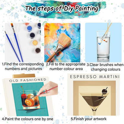 4 Pack Small Framed Paint by Numbers Kit for Adults Beginner,Easy Paint by Numbers Kit for Adult Frame Cocktail Paint by Number Kit for Adults Framed on Canvas Painting by Numbers for 8x12 Inch
