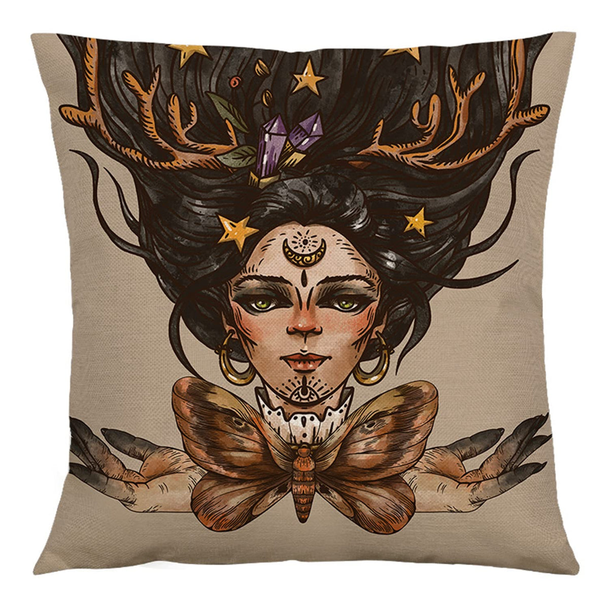 RinRinfam Mystery Witchy Decor Black Pillow Covers 18x18 Set of 4, Rose Skull Magic Girl Rabbit Mushroom Linen Pillow Cushion Cases, Farmhouse Home Decor