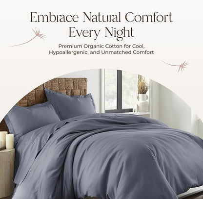 100% Organic Cotton Duvet Cover Queen Size - Naturally Soft Lightweight & Cooling Duvet Cover Set with Decorative Shams - Premium GOTS Certified 300 Thread Count Sateen Weave (Mineral, Queen)