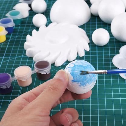 FFchuanhe 72 Pcs Solar System Model Foam Balls Kit Includes Mixed Sizes Craft Foam Bamboo Sticks Color Pigments Paint Tray Palettes Picture Plate Painting Brushes for School Science Projects