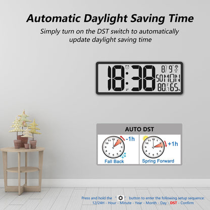 Digital LCD Atomic Desktop Clock, 7.8" Screen with Time, Date, Temperature, Humidity, Alarm, Snooze, DST, Time Zone for Home, Office (No Backlight)