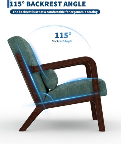 PeacefulHues Corduroy Accent Chair,Mid-Century Modern Wooden Accent Chair with Wood Legs,Comfy Upholstered Reading Leisure Chair for Living Room Bedroom Waiting Room,Green