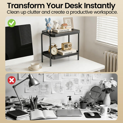 NobleForm 2 in 1 Desktop & Floor End Table with Storage Shelves, Compact 2-Tier Side Table for Office Desk Organization, Bedside Nightstand, Small Space Nightstand for Living Room, Bedroom, Office