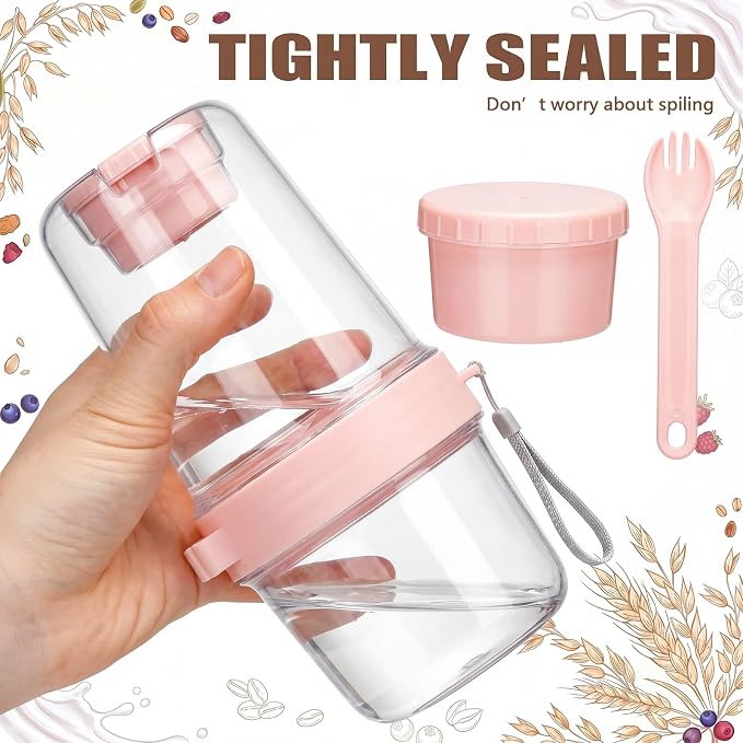 Mifoci 8 Pcs 27 oz Overnight Cereal Cup Portable Oats Container with Lid and Spoon for Yogurt Salad Fruit Oatmeal Cereal Overnight Oats Breakfast Vegetable Snack Cup(Pink)