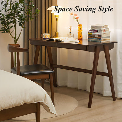 Cttasty Computer Desk with Drawers, Solid Wood Writing Desk, Mid Century Modern Home Office Desks, Oak Study Table, Small Desk for Bedroom, 29.1 H x 39.4 W x 21.7 D Inches, Walnut