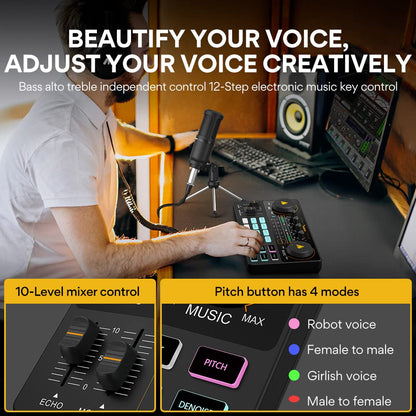 MAONO Podcast Equipment Bundle Audio mixer All-in-One Podcast Production Studio with 3.5mm Microphone for Live Streaming, Recording, PC, Smartphone, DJ MaonoCaster Lite (AU-AM200-S1)