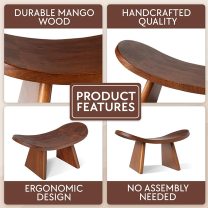 Vesoda Wood Meditation Ergonomic Kneeling Bench - 16.5" x 8.3" x 7.1" Yoga, Prayer, Meditation Bench - Meditation Stool Made of Strong and Durable Mango Wood - Indoor Outdoor Meditation Seat